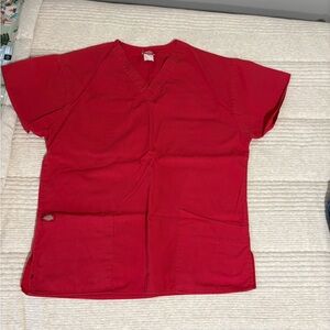Dickies Bright Red Scrub Top with Logo Patch